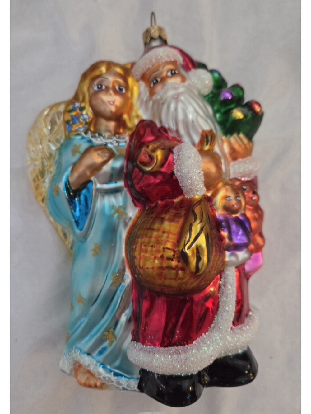 Christopher Radko "Whispers of Joy" Santa & Angel Glass Ornament,  Mint w/Box